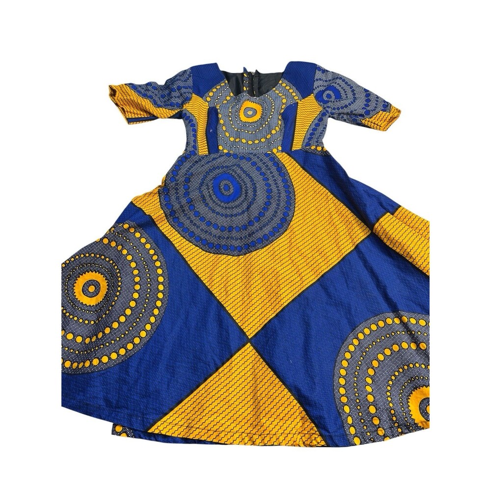 Ankara Print Flare Dress Womens Medium African Wax Cotton Skater Party Handmade